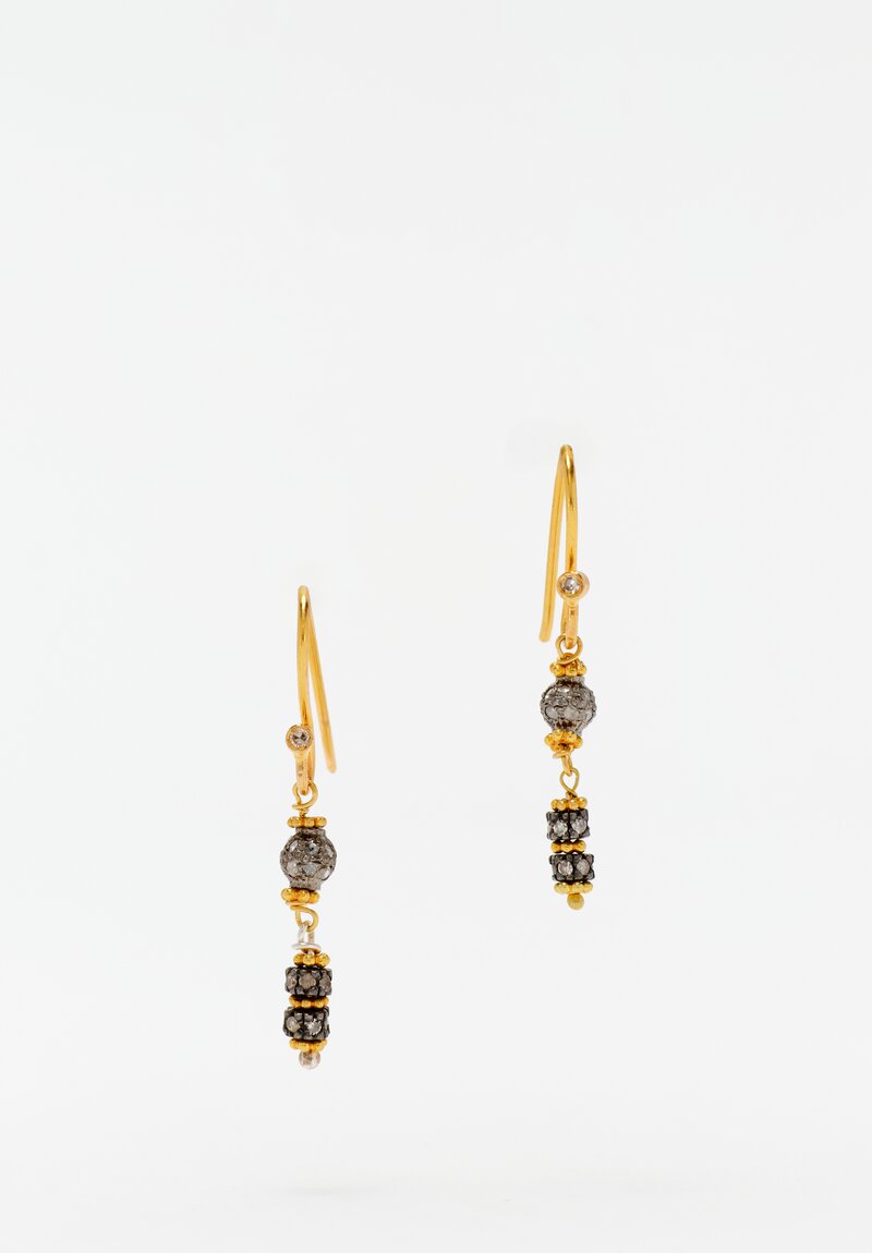 Greig Porter Oxidized 18K Starburst Drop Earrings with Diamond-Studded Bead Stack 1.25"
