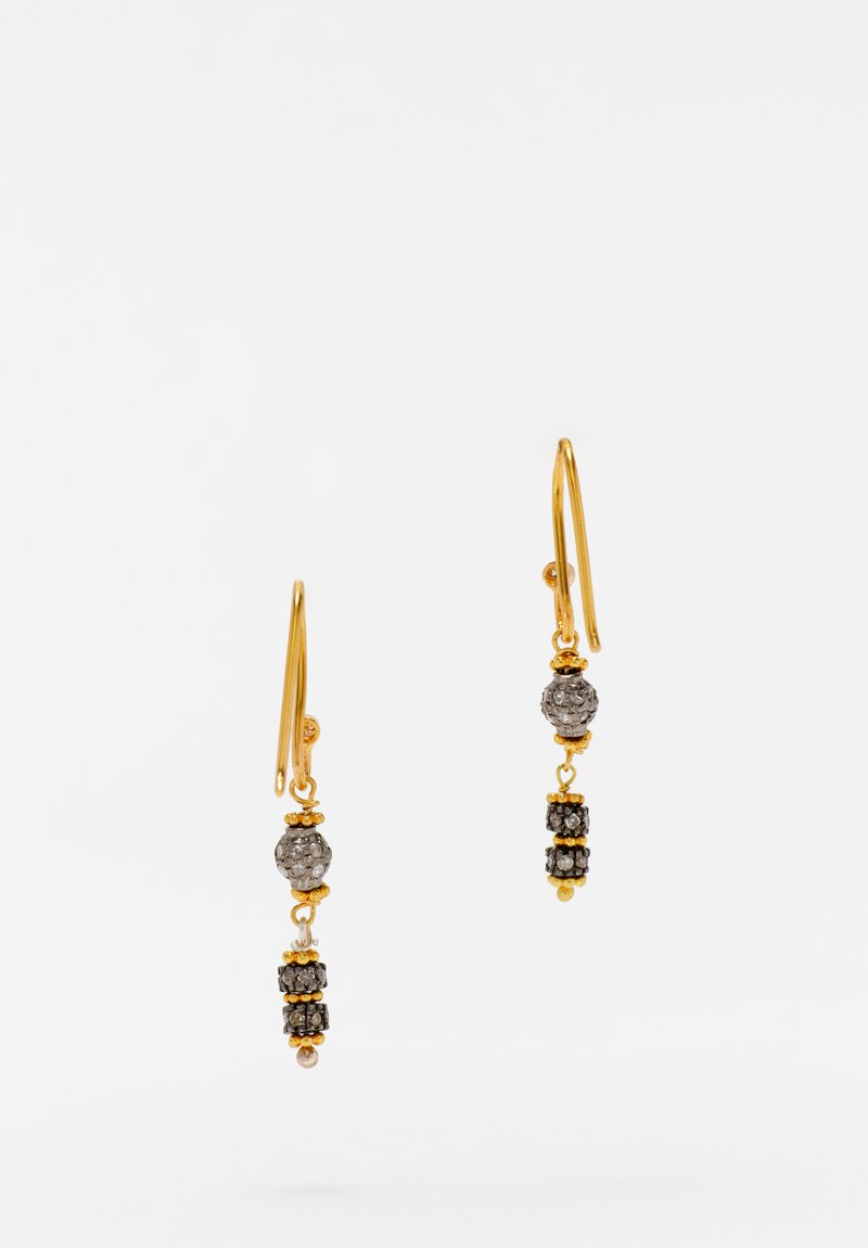 Greig Porter Oxidized 18K Starburst Drop Earrings with Diamond-Studded Bead Stack 1.25"