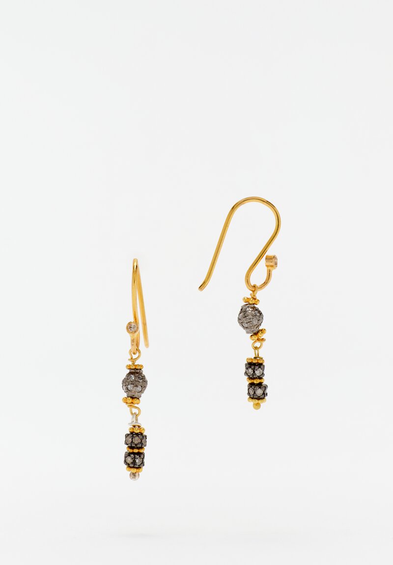 Greig Porter Oxidized 18K Starburst Drop Earrings with Diamond-Studded Bead Stack 1.25"