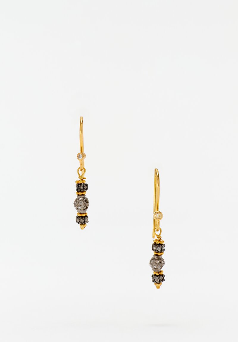 Greig Porter Oxidized 18K Starburst Diamond-Studded Bead Stack Dangle Earrings 1.375"