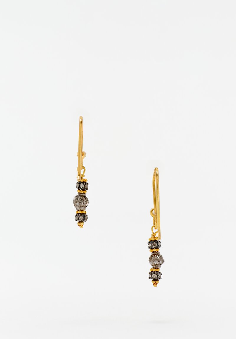 Greig Porter Oxidized 18K Starburst Diamond-Studded Bead Stack Dangle Earrings 1.375"