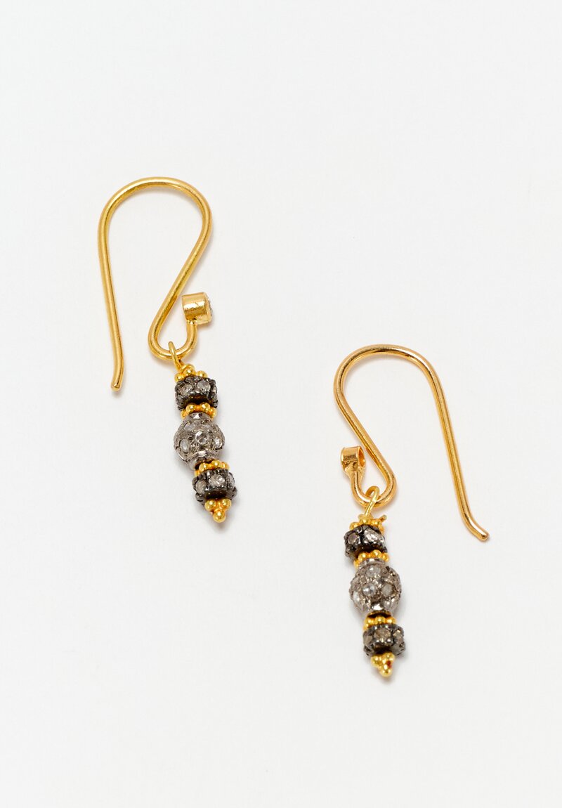 Greig Porter Oxidized 18K Starburst Diamond-Studded Bead Stack Dangle Earrings 1.375"