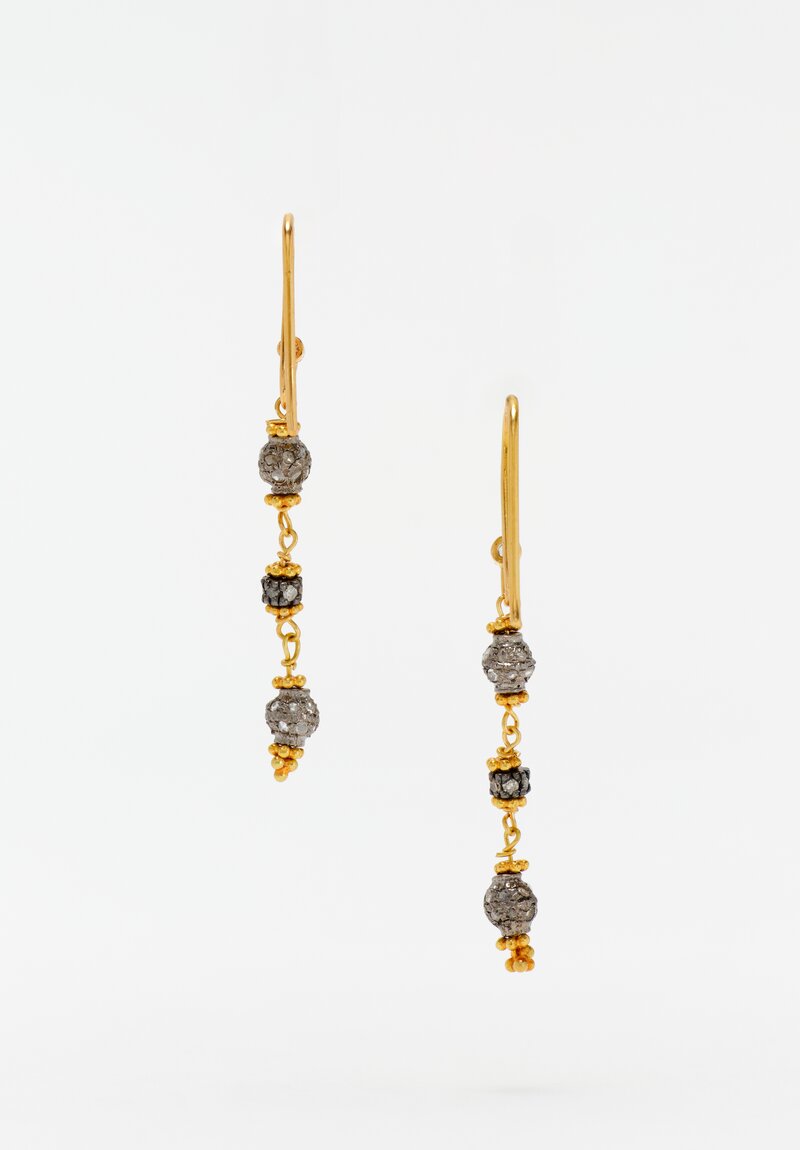 Greig Porter Oxidized 18K Starburst Diamond-Studded Bead Dangle Earrings 1.75"