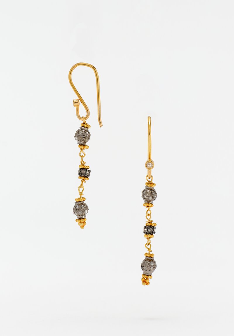 Greig Porter Oxidized 18K Starburst Diamond-Studded Bead Dangle Earrings 1.75"