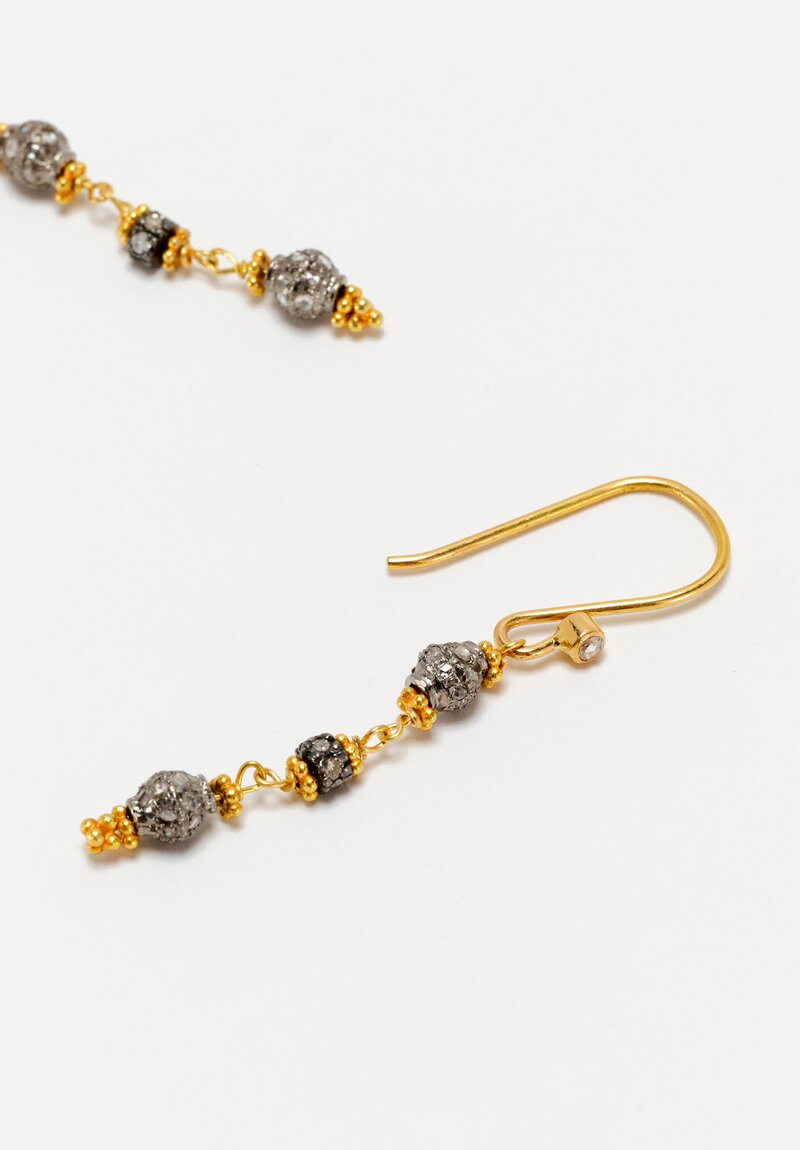 Greig Porter Oxidized 18K Starburst Diamond-Studded Bead Dangle Earrings 1.75"