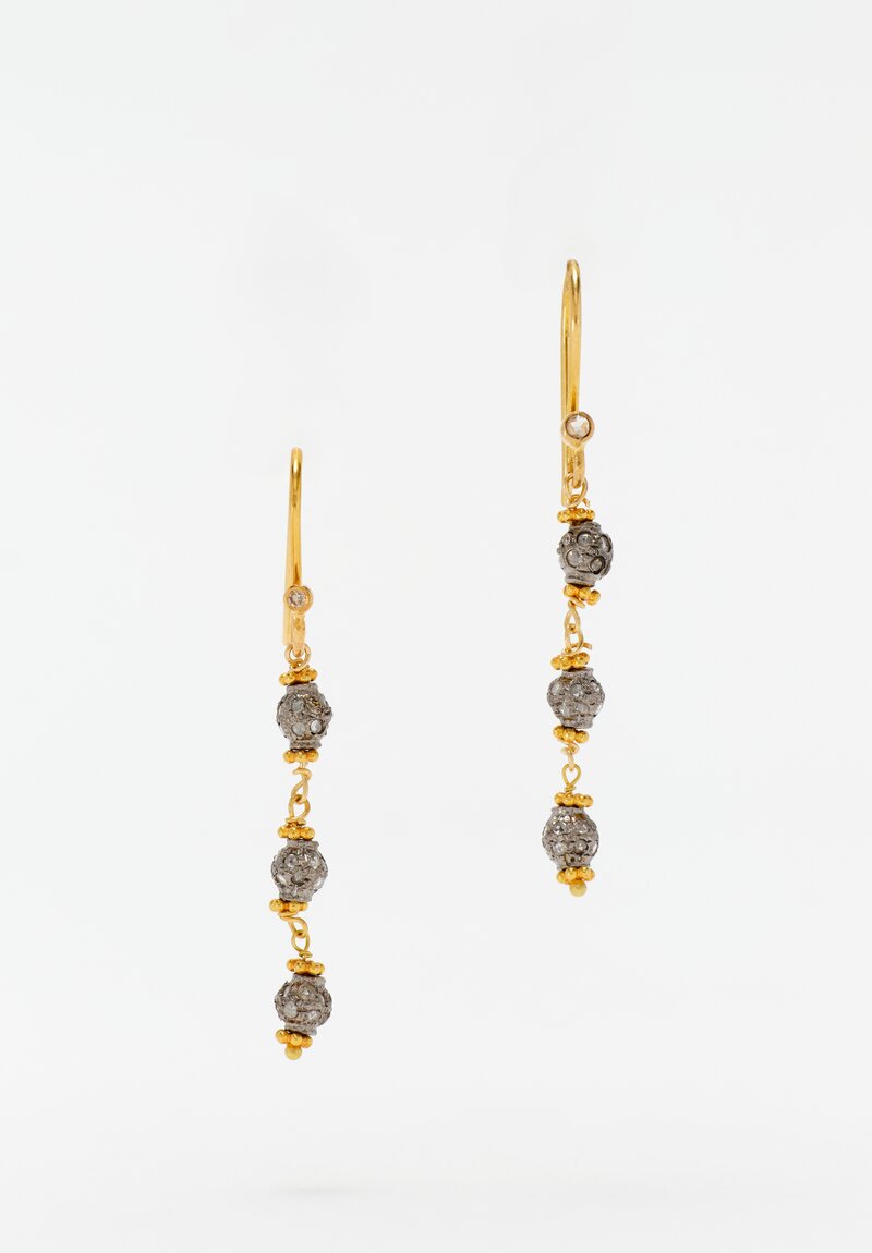 Greig Porter Oxidized 18K Starburst 3-Drop Diamond-Studded Bead Dangle Earrings 1.625"