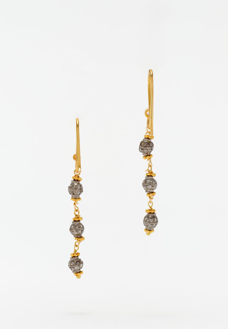 Greig Porter Oxidized 18K Starburst 3-Drop Diamond-Studded Bead Dangle Earrings 1.625"