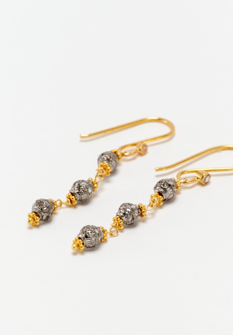 Greig Porter Oxidized 18K Starburst 3-Drop Diamond-Studded Bead Dangle Earrings 1.625"