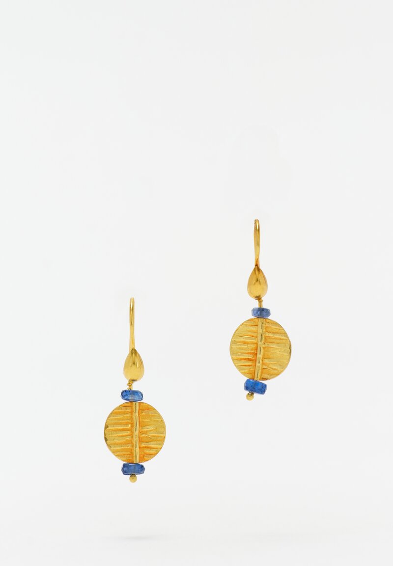 Greig Porter 18K Disc Drop Earrings with Faceted Sapphire Beads