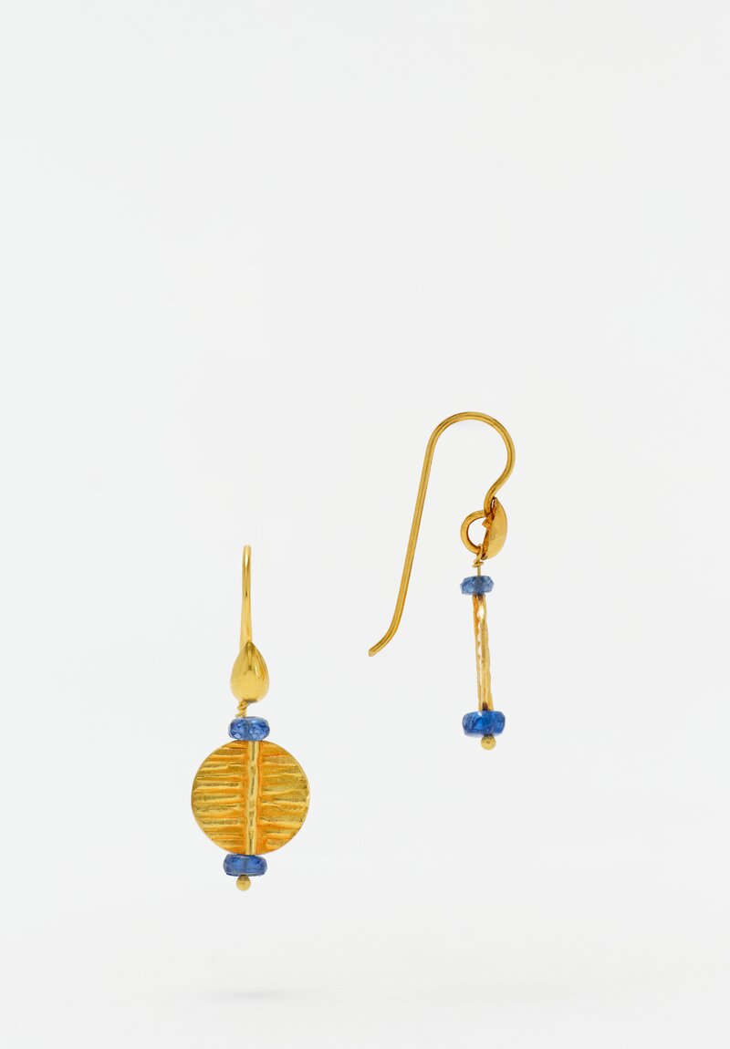 Greig Porter 18K Disc Drop Earrings with Faceted Sapphire Beads