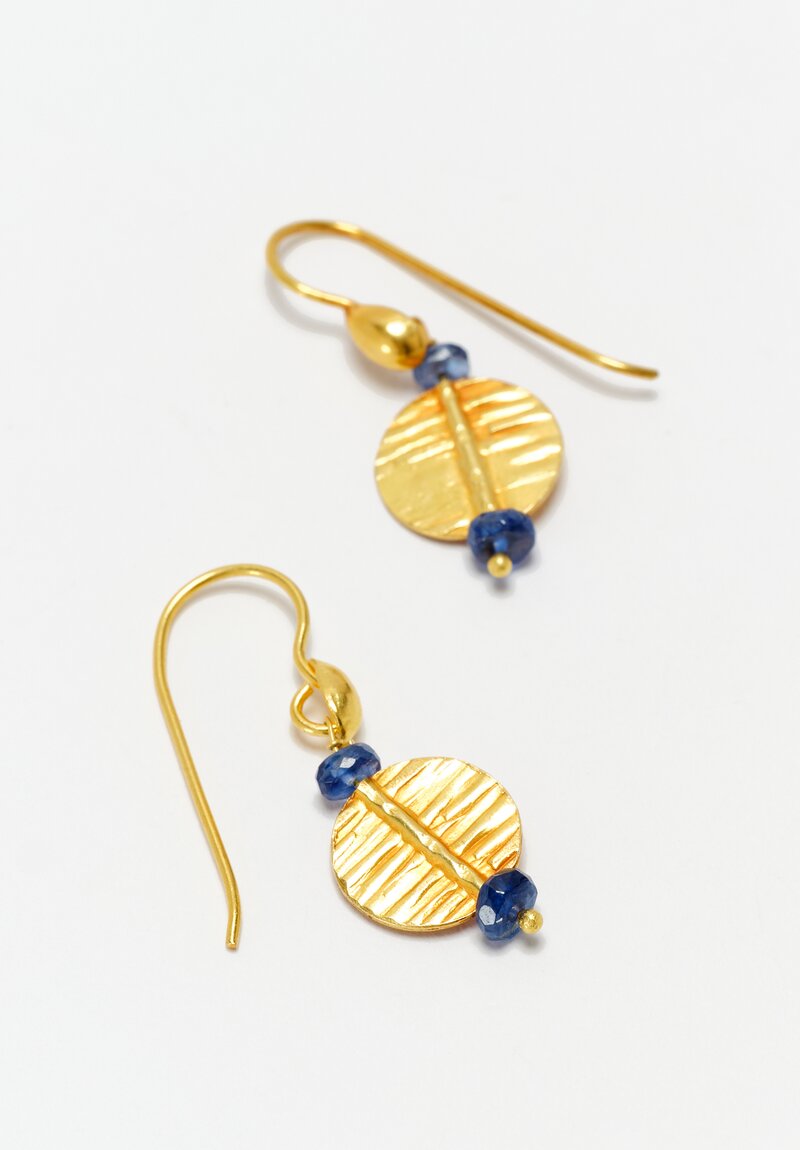 Greig Porter 18K Disc Drop Earrings with Faceted Sapphire Beads