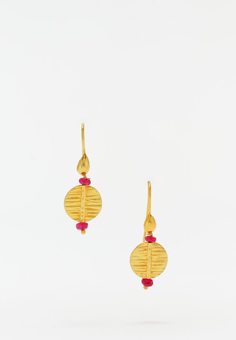 Greig Porter 18K Disc Drop Earrings with Faceted Ruby Beads