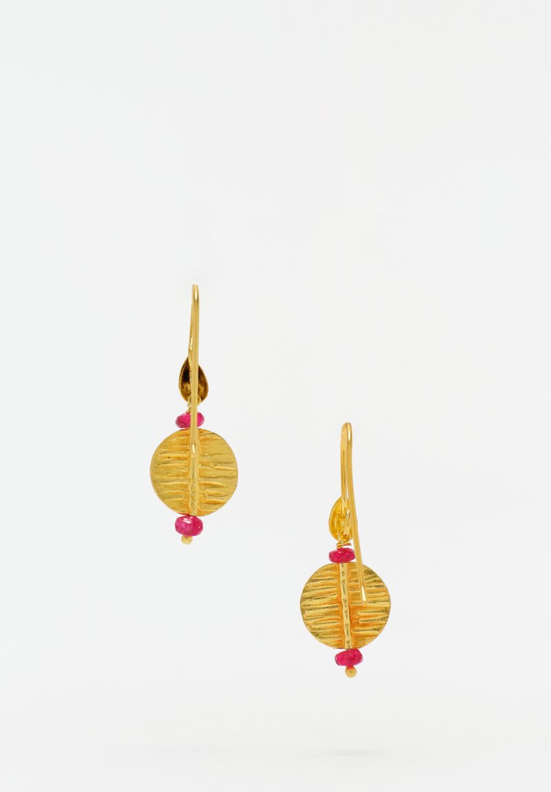 Greig Porter 18K Disc Drop Earrings with Faceted Ruby Beads