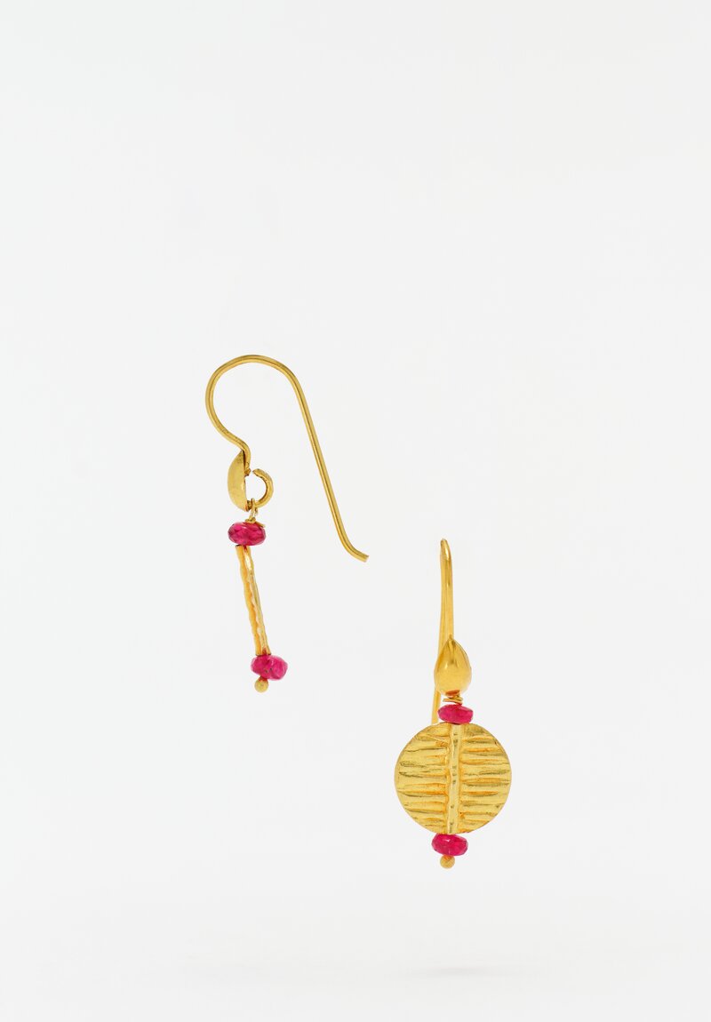 Greig Porter 18K Disc Drop Earrings with Faceted Ruby Beads