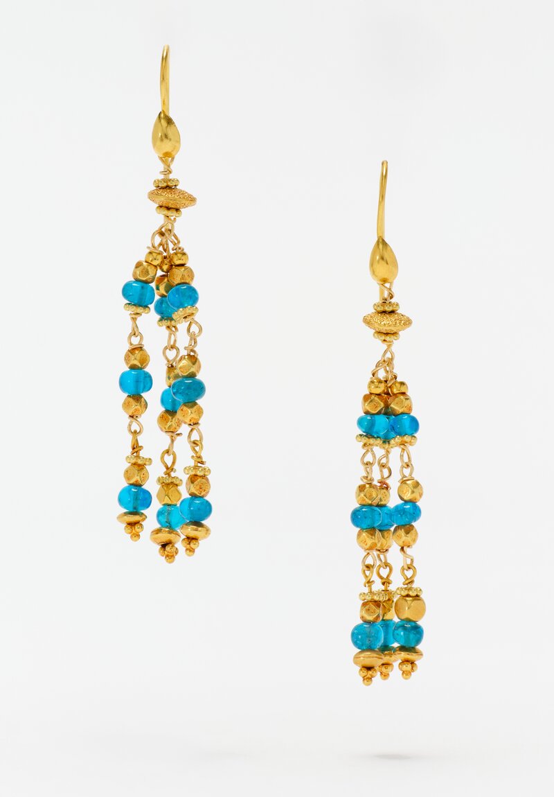 Greig Porter Handmade 18K & Polished Apatite Beaded Chandelier Earrings 2.25"