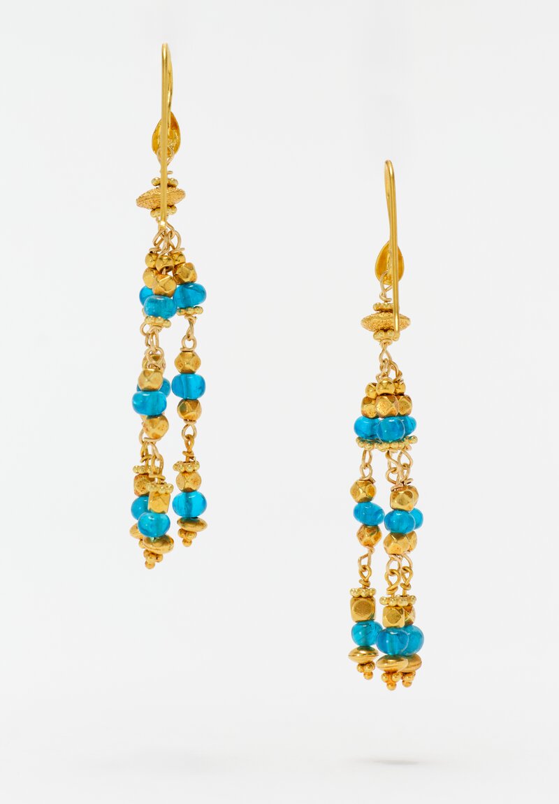 Greig Porter Handmade 18K & Polished Apatite Beaded Chandelier Earrings 2.25"