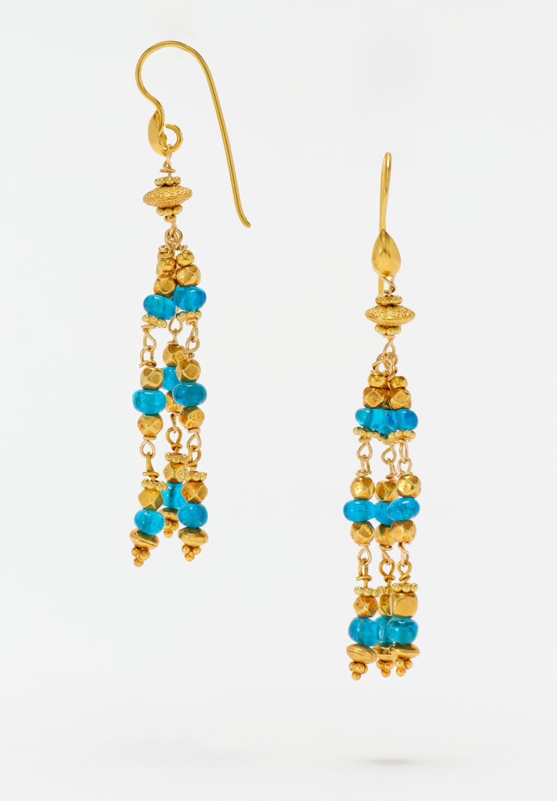 Greig Porter Handmade 18K & Polished Apatite Beaded Chandelier Earrings 2.25"