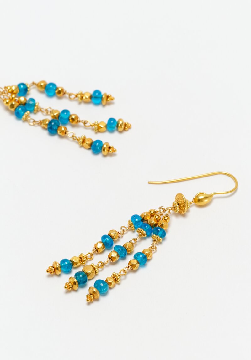 Greig Porter Handmade 18K & Polished Apatite Beaded Chandelier Earrings 2.25"
