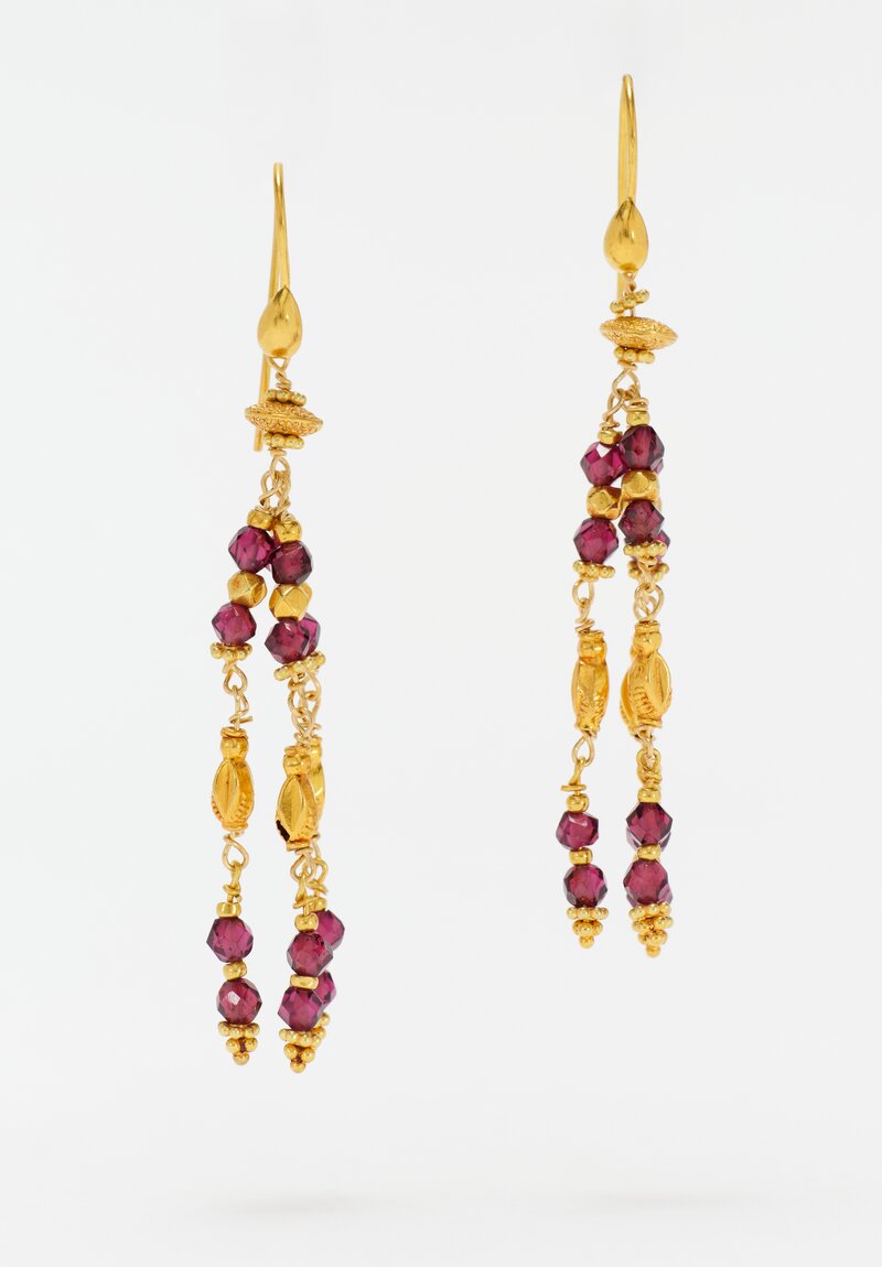 Greig Porter Handmade 18K & Raspberry Sapphire Beaded Chandelier Earrings 2.5"