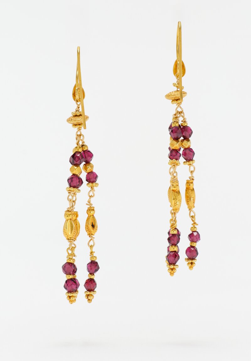 Greig Porter Handmade 18K & Raspberry Sapphire Beaded Chandelier Earrings 2.5"
