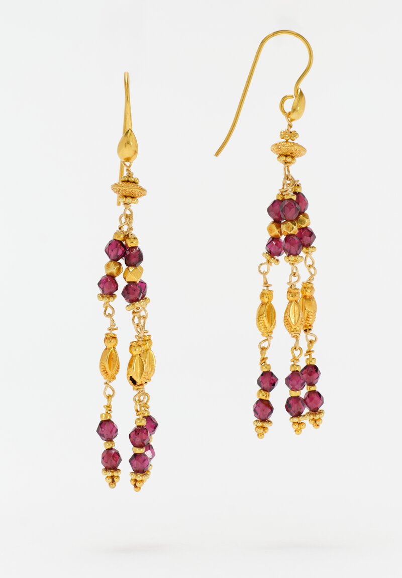 Greig Porter Handmade 18K & Raspberry Sapphire Beaded Chandelier Earrings 2.5"
