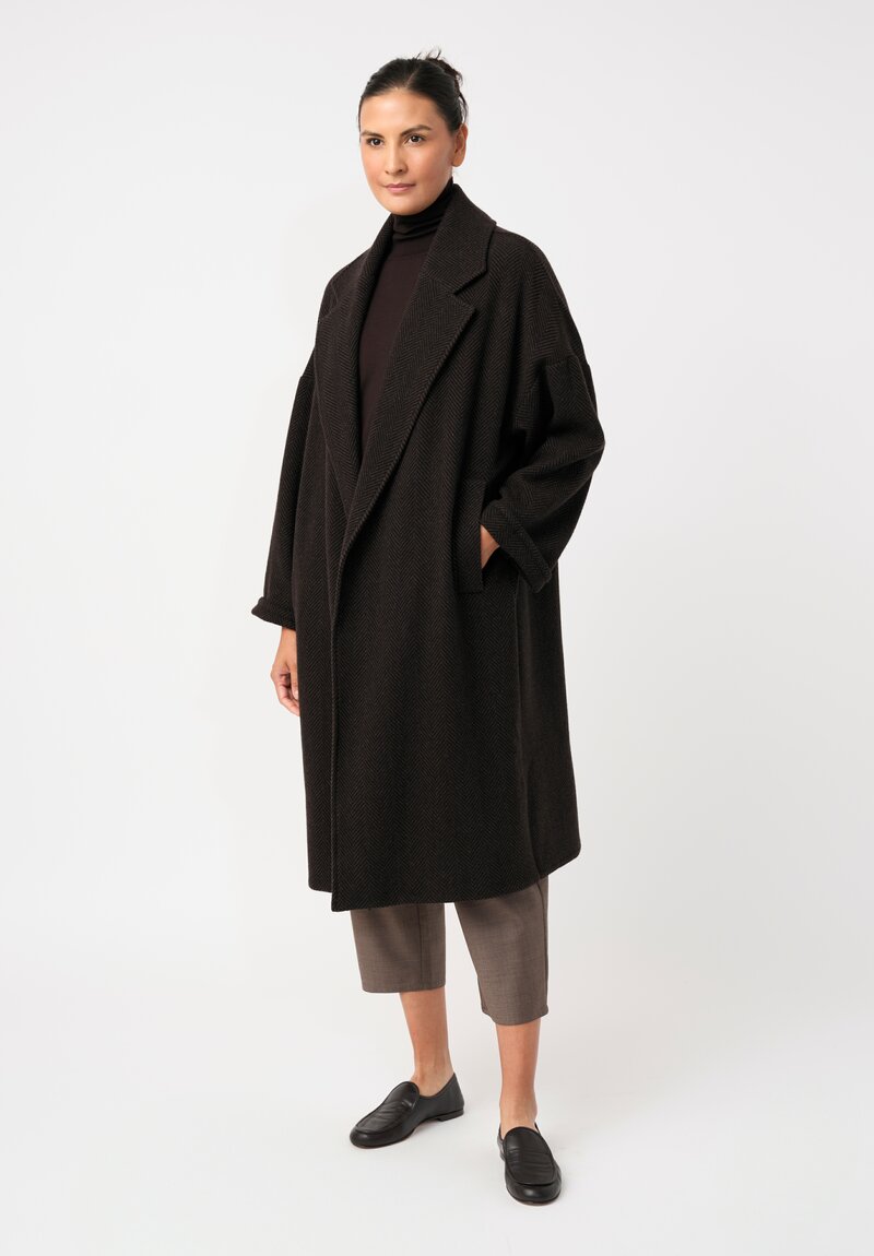 Dusan Cashmere Oversized Coat in Brown & Black Herringbone