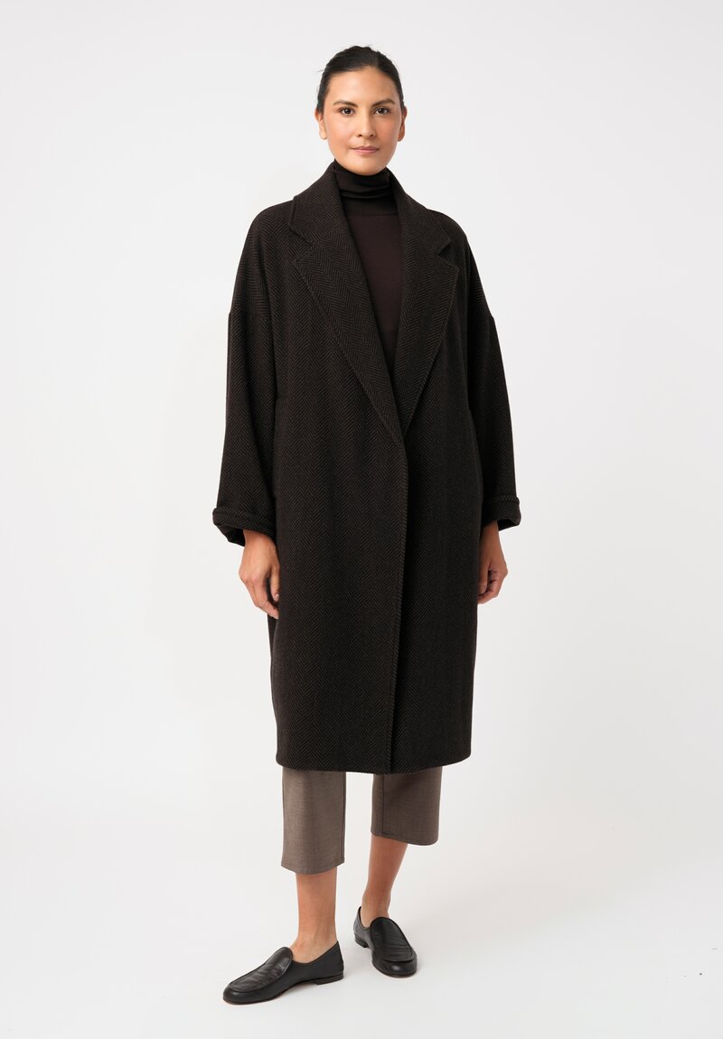 Dusan Cashmere Oversized Coat in Brown & Black Herringbone