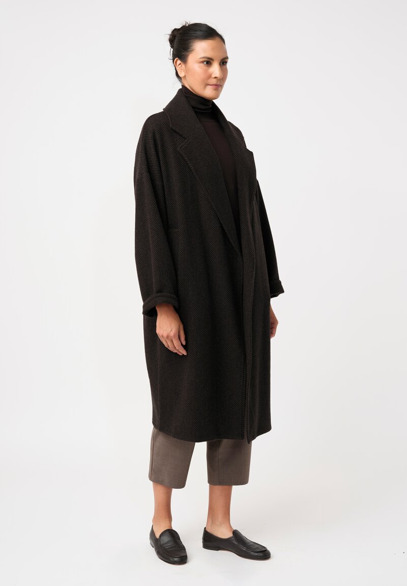 Dusan Cashmere Oversized Coat in Brown & Black Herringbone