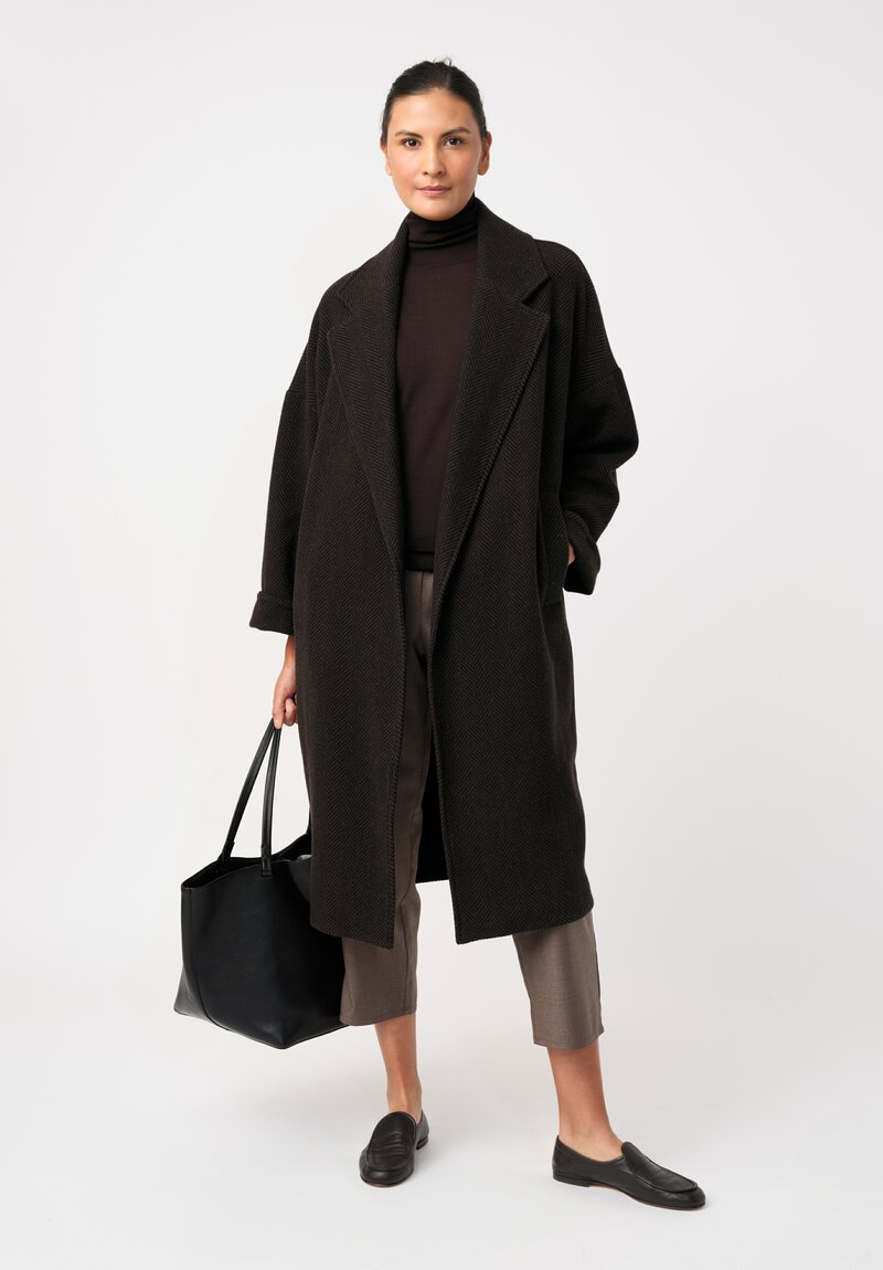 Dusan Cashmere Oversized Coat in Brown & Black Herringbone