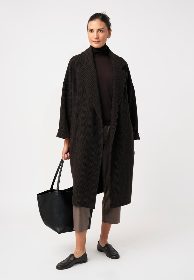 Dusan Cashmere Oversized Coat in Brown & Black Herringbone