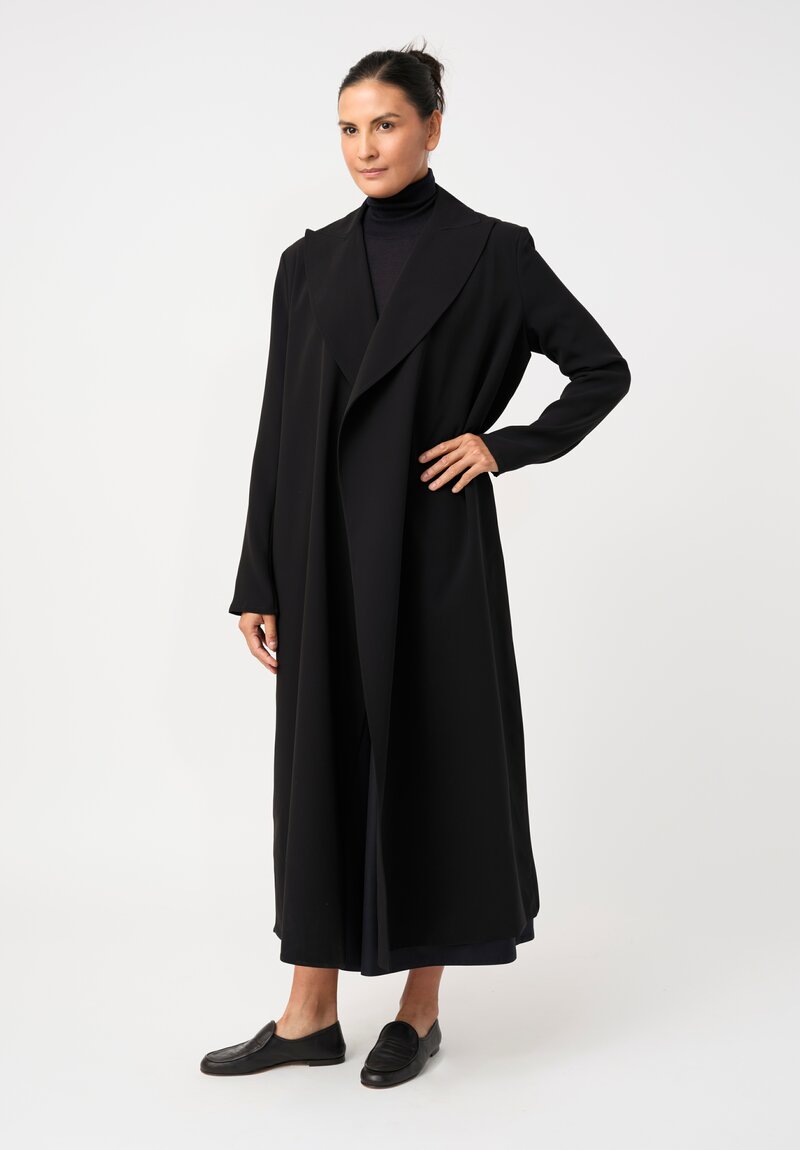 Dusan Silk Crepe Long Coat in Black