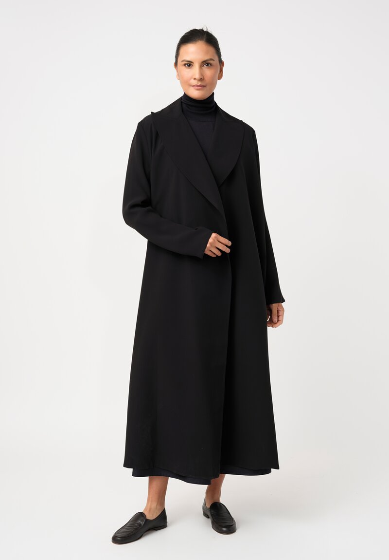Dusan Silk Crepe Long Coat in Black