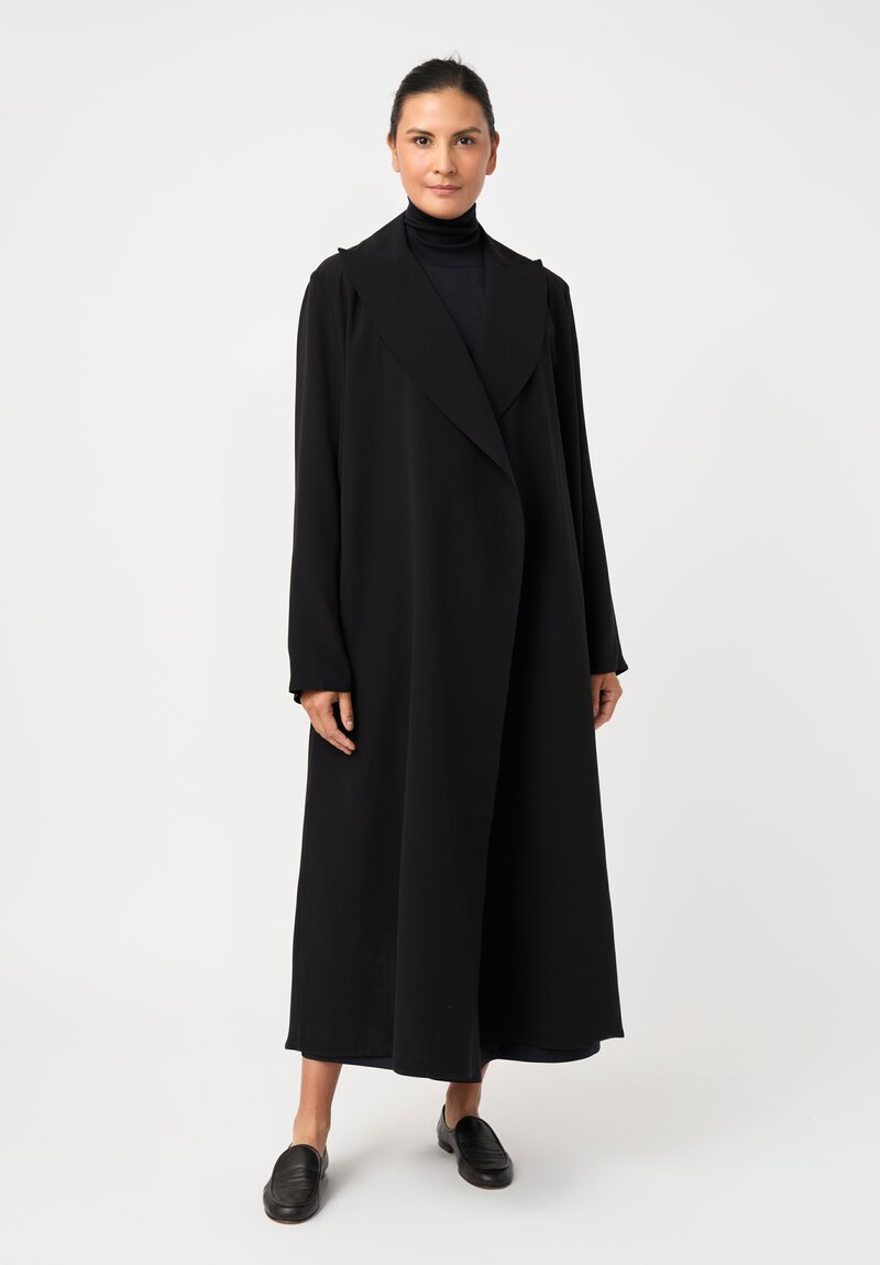Dusan Silk Crepe Long Coat in Black