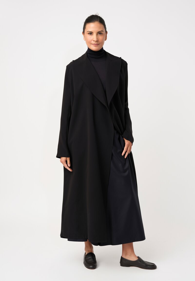 Dusan Silk Crepe Long Coat in Black