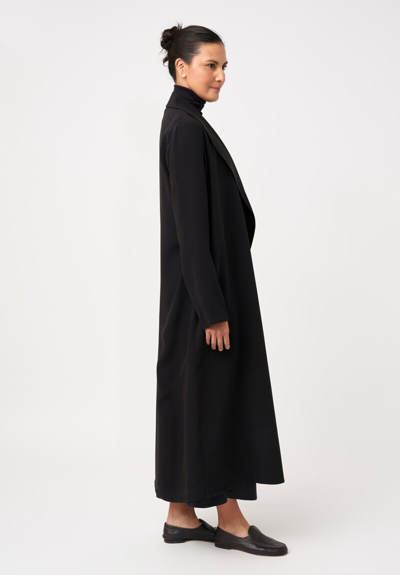 Dusan Silk Crepe Long Coat in Black