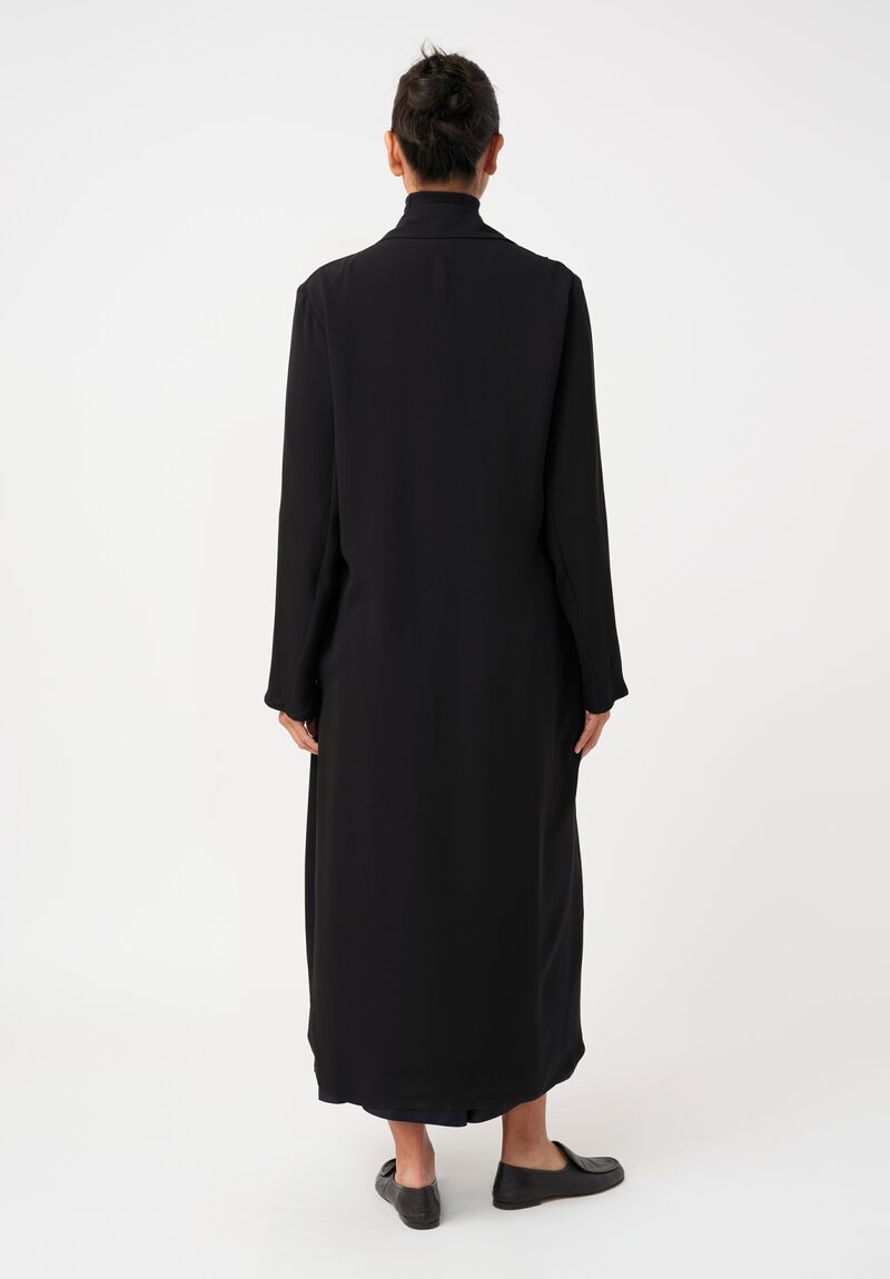 Dusan Silk Crepe Long Coat in Black