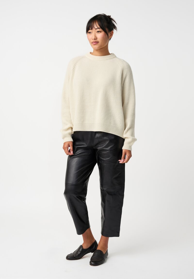 Dusan Cashmere Ribbed Knit Crewneck Sweater in Bone White