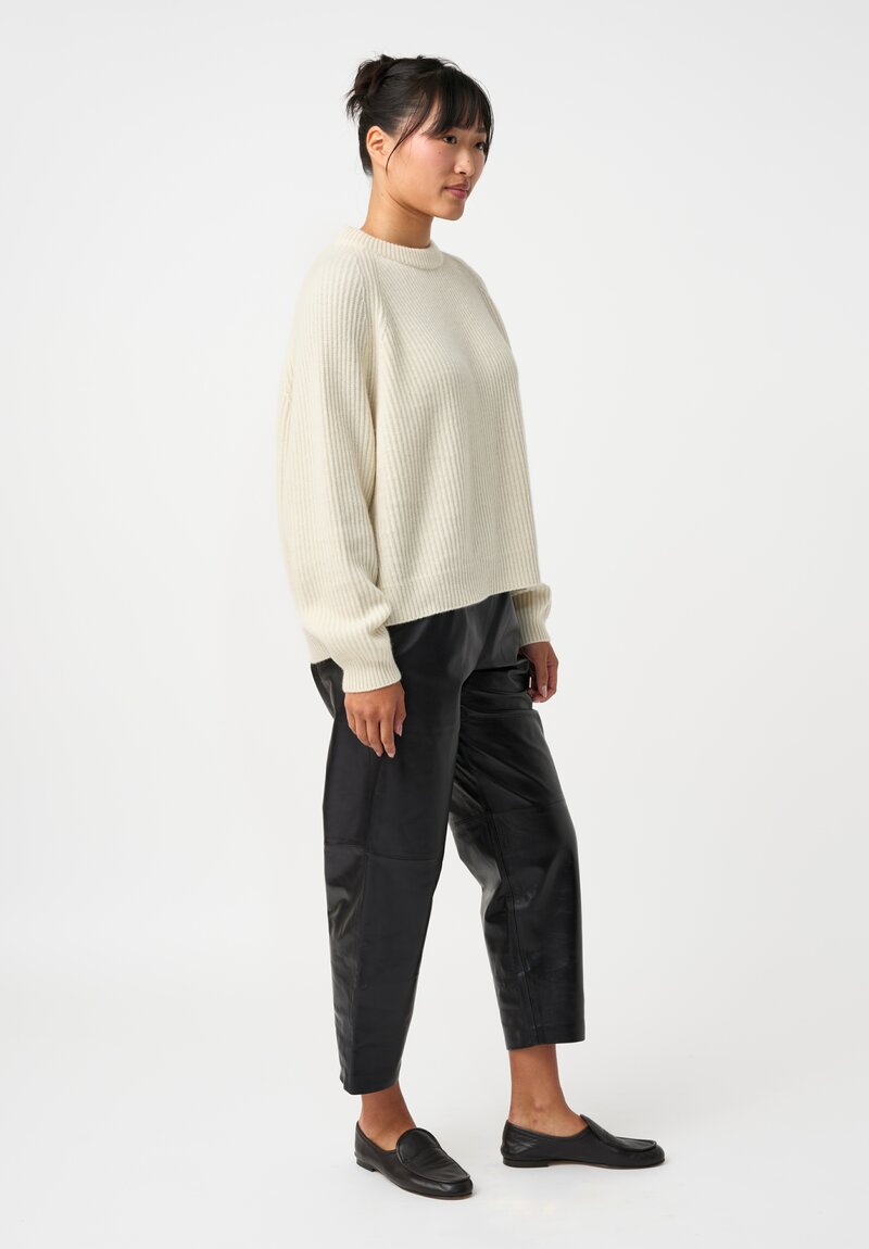 Dusan Cashmere Ribbed Knit Crewneck Sweater in Bone White