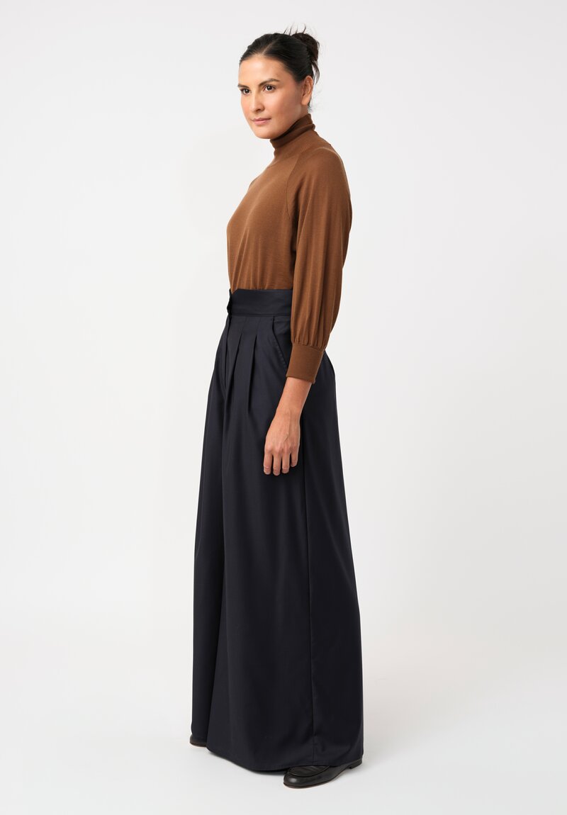 Dusan Tasmania Notched & Pleated Pants in Midnight Navy Blue