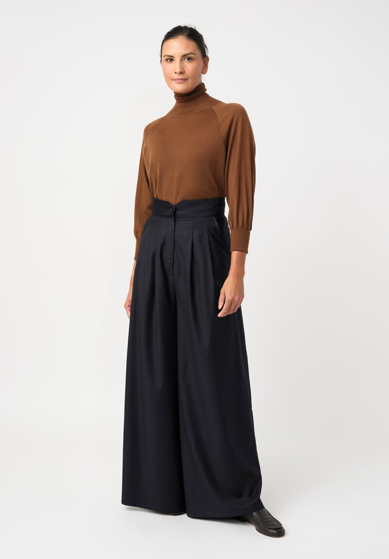 Dusan Tasmania Notched & Pleated Pants in Midnight Navy Blue