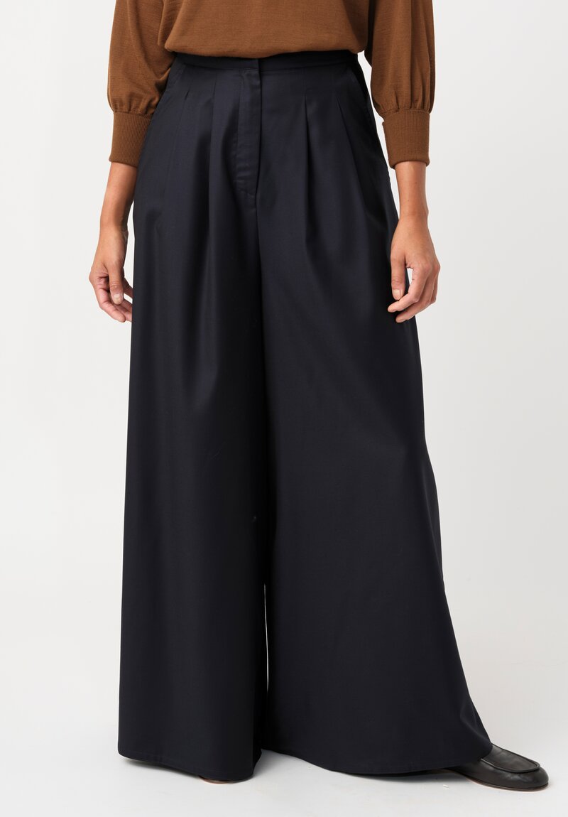 Dusan Tasmania Notched & Pleated Pants in Midnight Navy Blue