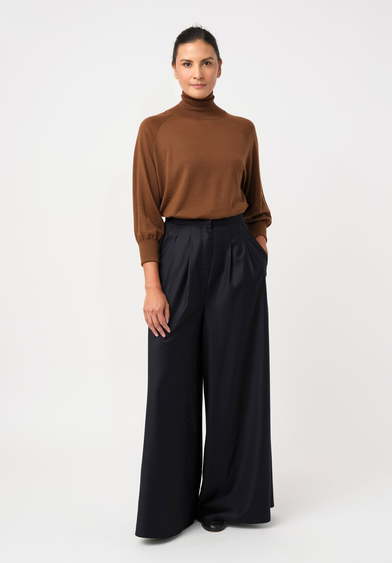 Dusan Tasmania Notched & Pleated Pants in Midnight Navy Blue