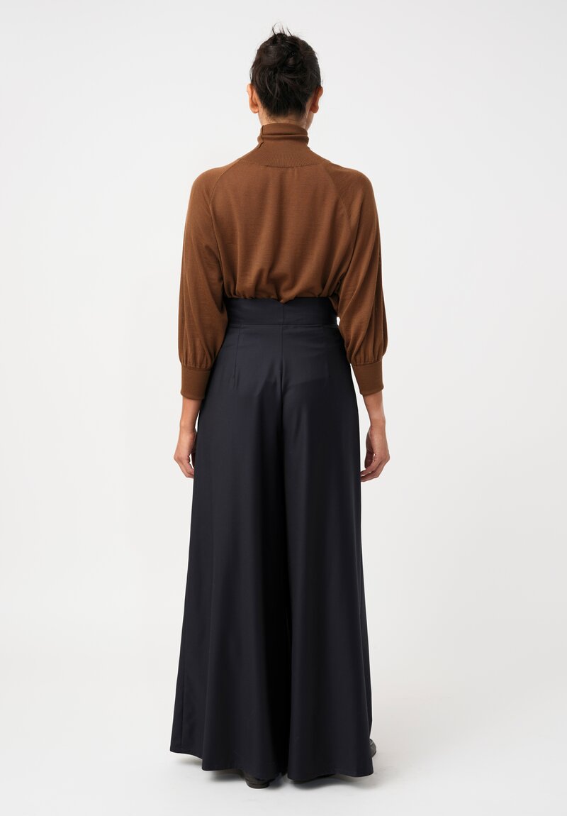 Dusan Tasmania Notched & Pleated Pants in Midnight Navy Blue