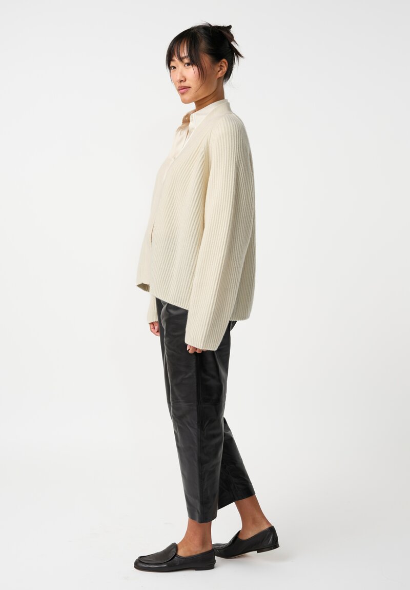Dusan Cashmere Ribbed Knit Cardigan in Bone White