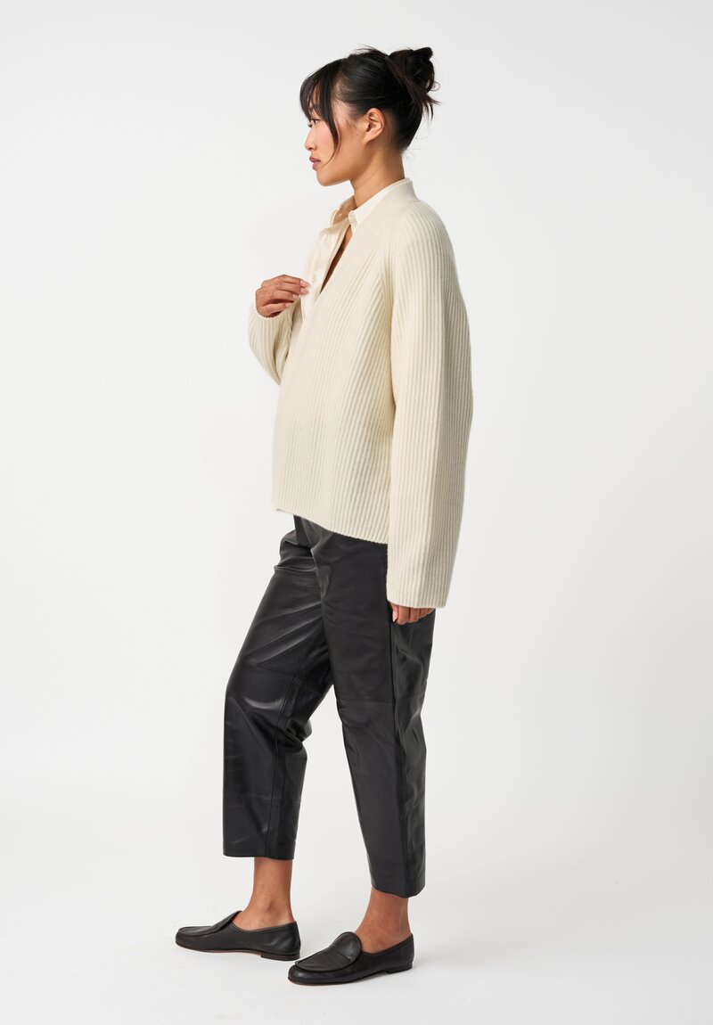Dusan Cashmere Ribbed Knit Cardigan in Bone White