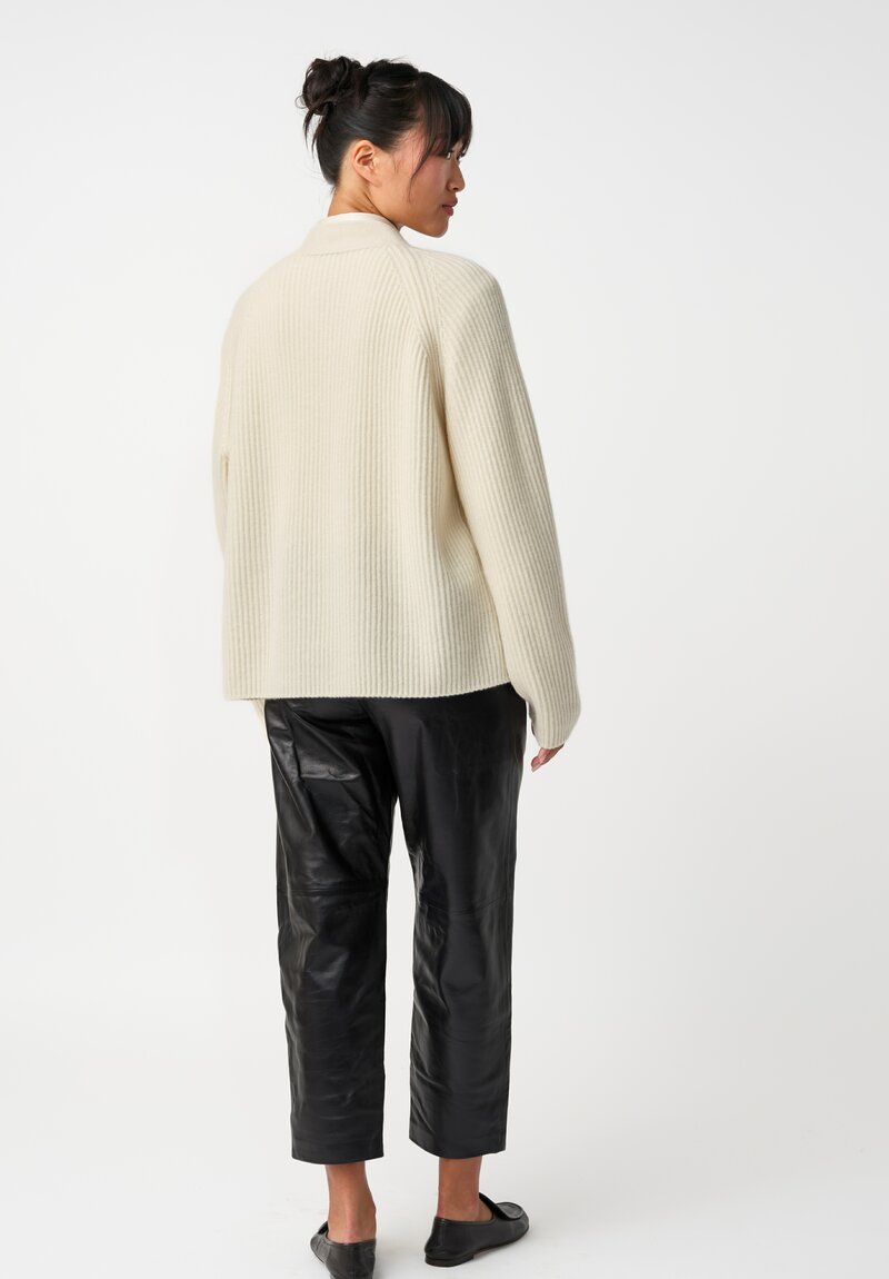Dusan Cashmere Ribbed Knit Cardigan in Bone White