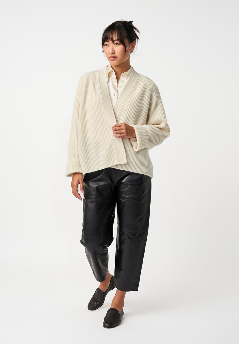 Dusan Cashmere Ribbed Knit Cardigan in Bone White