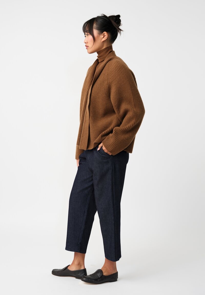 Dusan Cashmere Ribbed Knit Cardigan in Saddle Brown