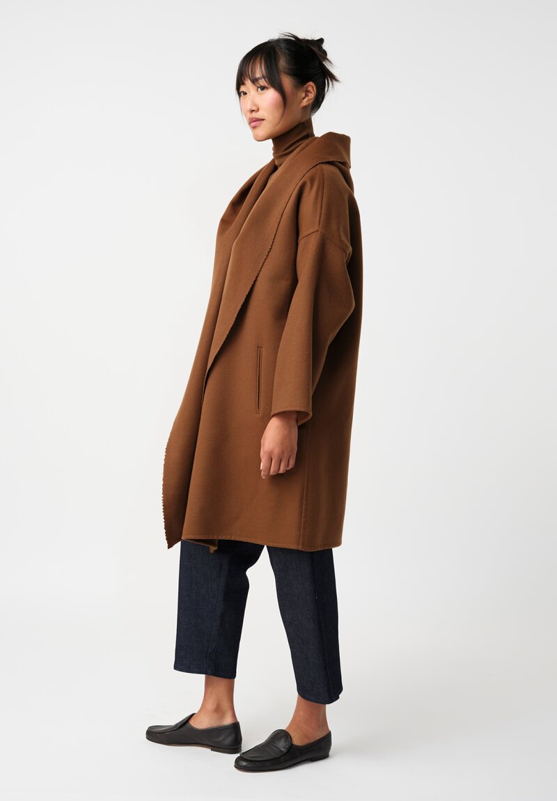 Dusan Cashmere Hooded Selvage Coat in Saddle Brown