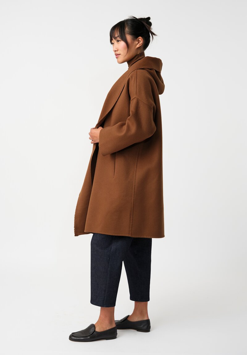 Dusan Cashmere Hooded Selvage Coat in Saddle Brown